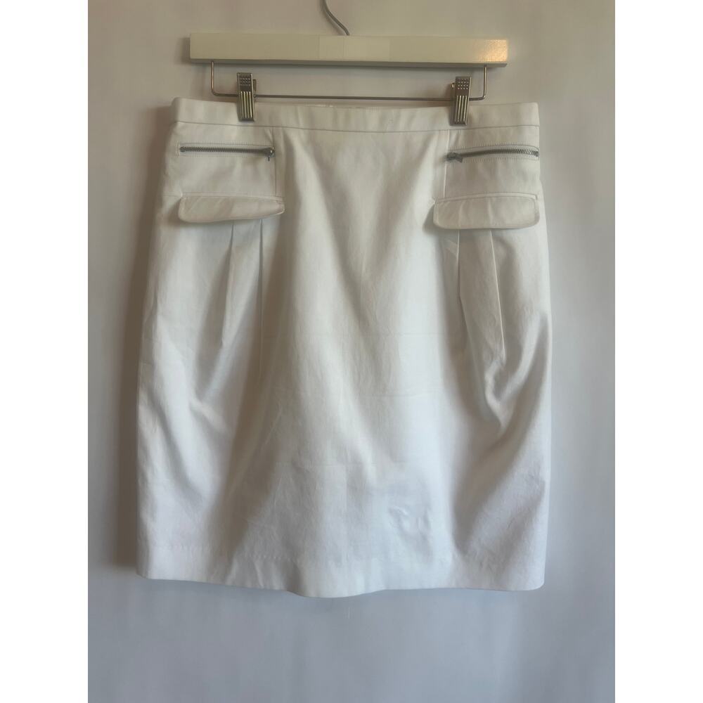 CALVIN KLEIN WHITE COTTON PENCIL SKIRT LINED POCKETS ZIPPER SIZE 10
